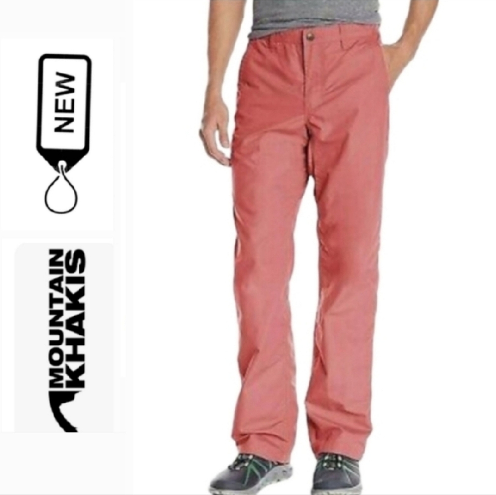 NWT Mountain Khakis Lake Lodge Twill Men's Coral Summer Red Pants. Size 36x34.